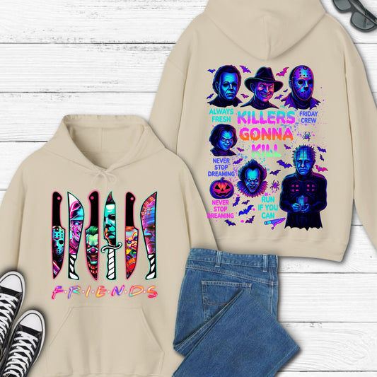 Halloween Spooky Neon Hoodie, Horror Friends Hoodie, Halloween Horror Characters Hoodie, Horror Movies Hoodie, Scary Movies Hoodie