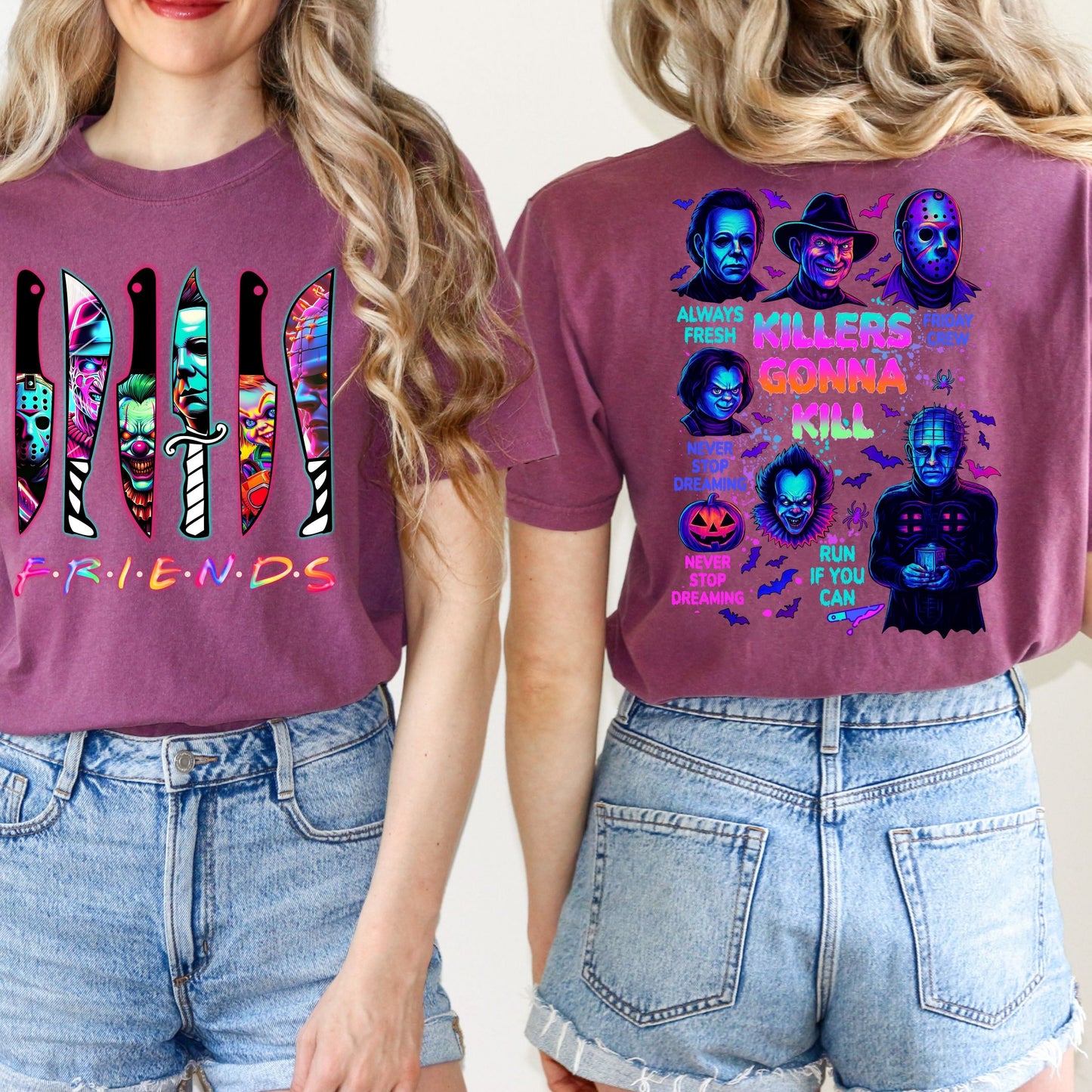 Halloween Spooky Neon T-Shirt, Horror Friends shirt, Halloween Horror Characters T-Shirt, Horror Movies  shirt, Scary Movies shirt