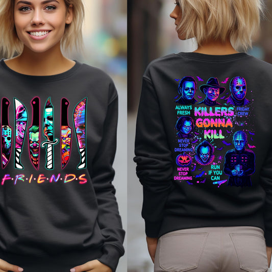 Halloween Spooky Neon Sweatshirt, Horror Friends sweatshirt, Halloween Horror Characters Sweatshirt, Horror Movies  sweatshirt, Scary Movies sweatshirt