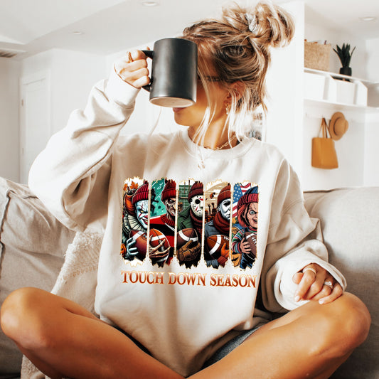 Touch Down Season Sweatshirt, Football Season Sweatshirt, Horror Characters Movie sweatshirt,  Football Horror Halloween Sweatshirt