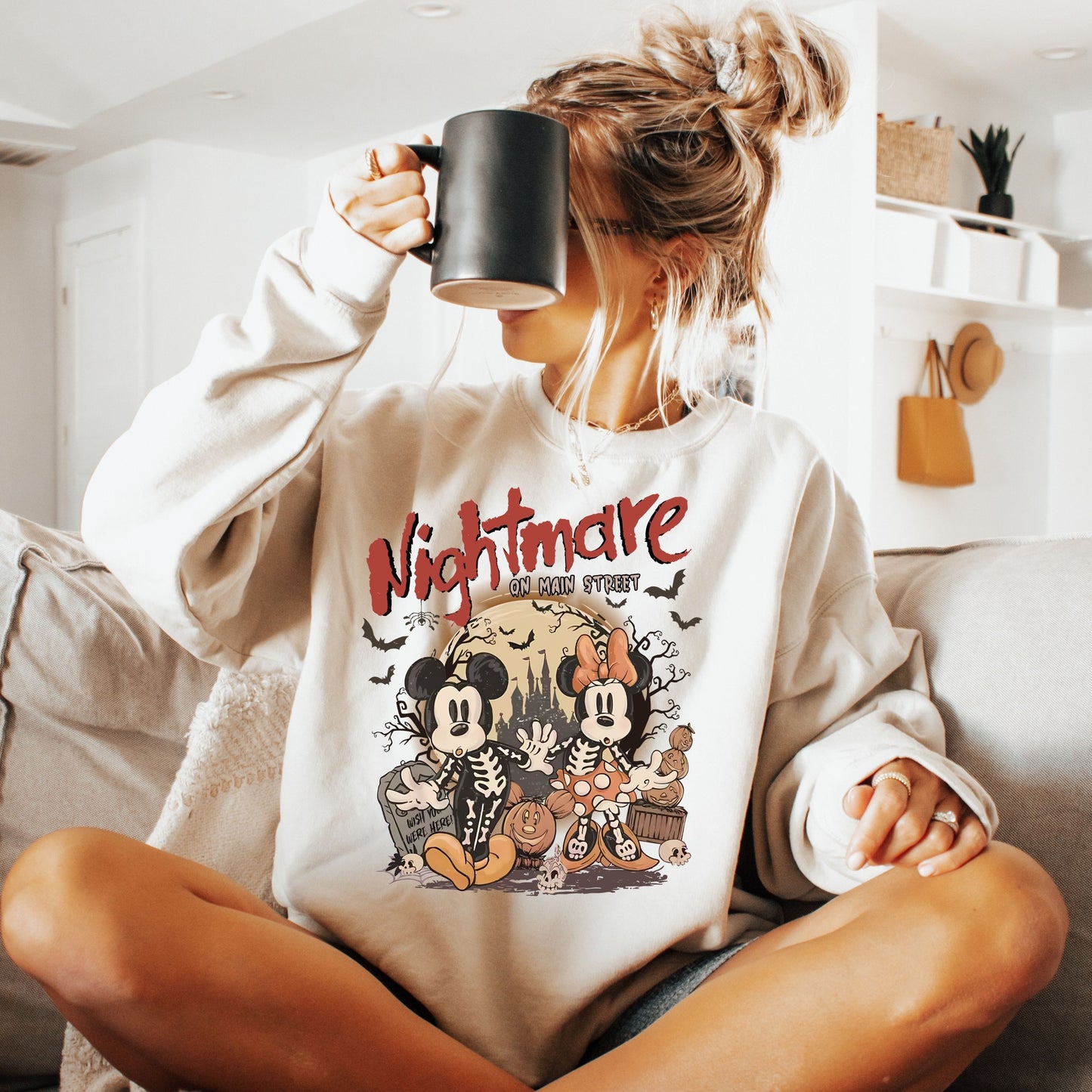 Vintage Nightmare On Main Street Sweatshirt, Mouse and Friends Skeleton Halloween Sweatshirt,   Disniy Trip Halloween 2025 Sweatshirt