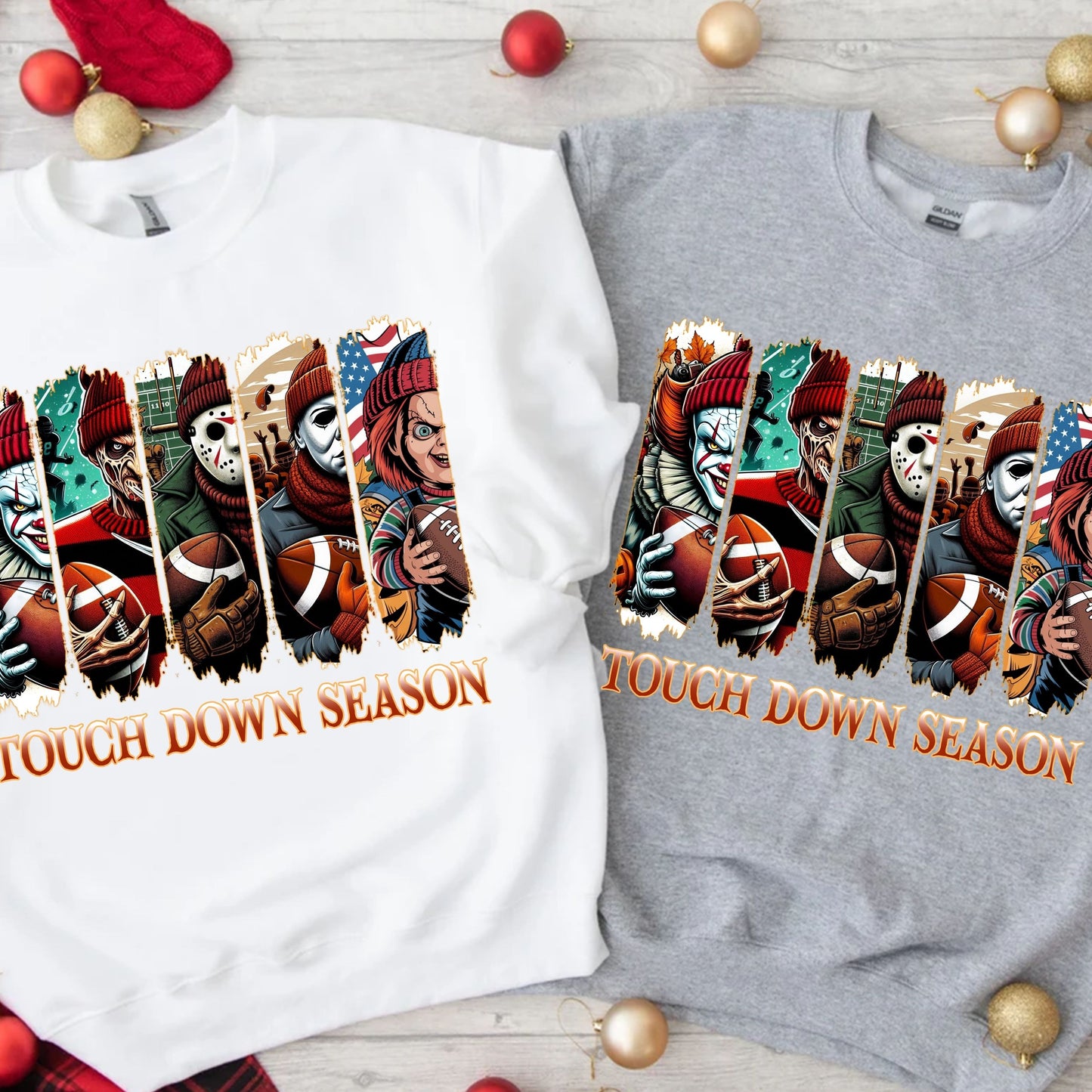 Touch Down Season Sweatshirt, Football Season Sweatshirt, Horror Characters Movie sweatshirt,  Football Horror Halloween Sweatshirt