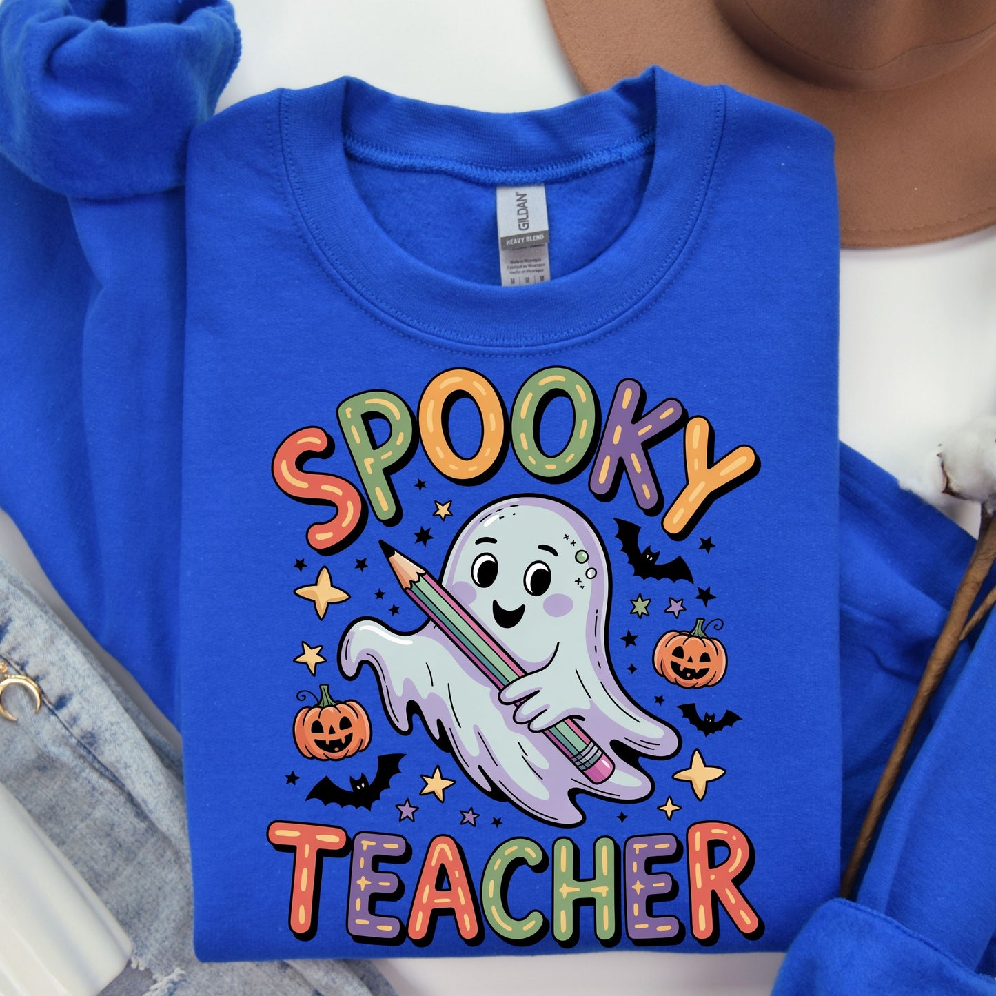 Spooky Teacher Sweatshirt, Cute Ghost Halloween Sweatshirt, Back-to-School Sweatshirts, Spooky Teacher Sweatshirt