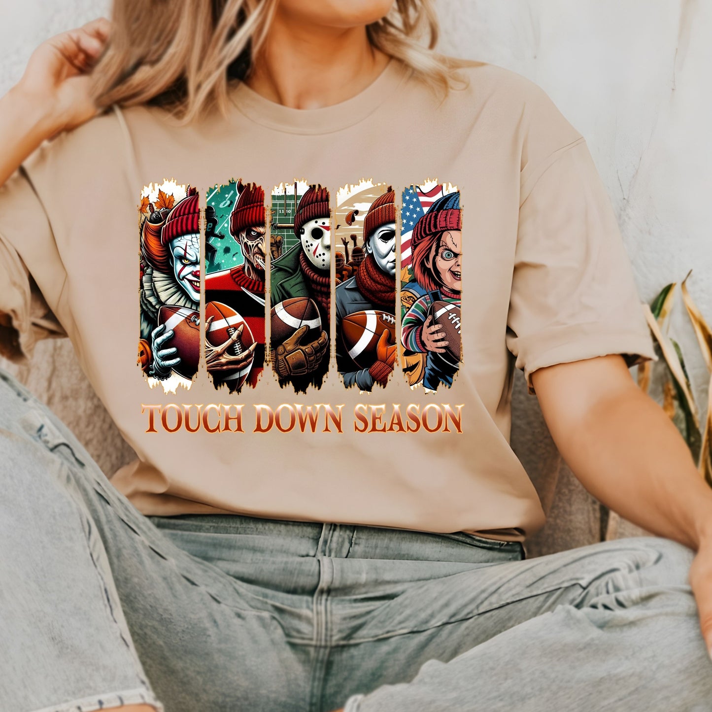 Touch Down Season T-Shirt, Football Season Shirt, Horror Characters Movie shirt, Football Horror Halloween T-Shirt