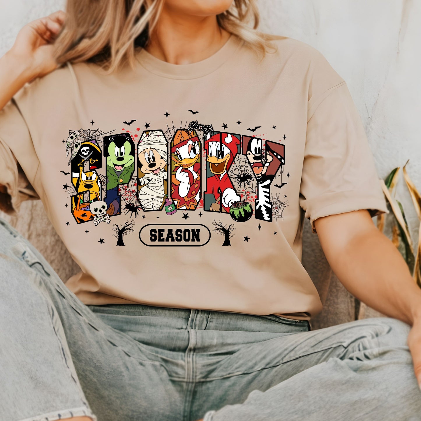 Retro Spooky Season Shirt, Halloween Cartoon Mouse And Friends Character T-Shirt,   Trendy Horror Halloween Shirt, Halloween Movie Friends T-Shirt