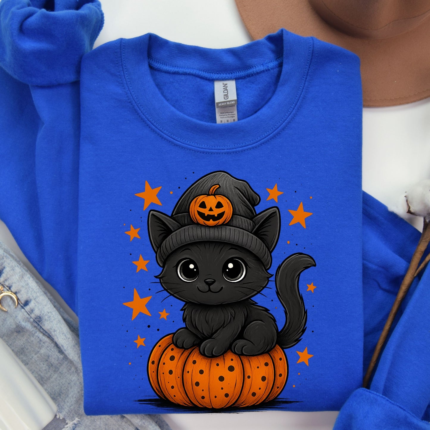 Pumpkin Cat Halloween Sweatshirt, Black Cat Sweatshirt,  Cute Halloween Cat sweatshirt, funny halloween sweatshirt,  gift for halloween