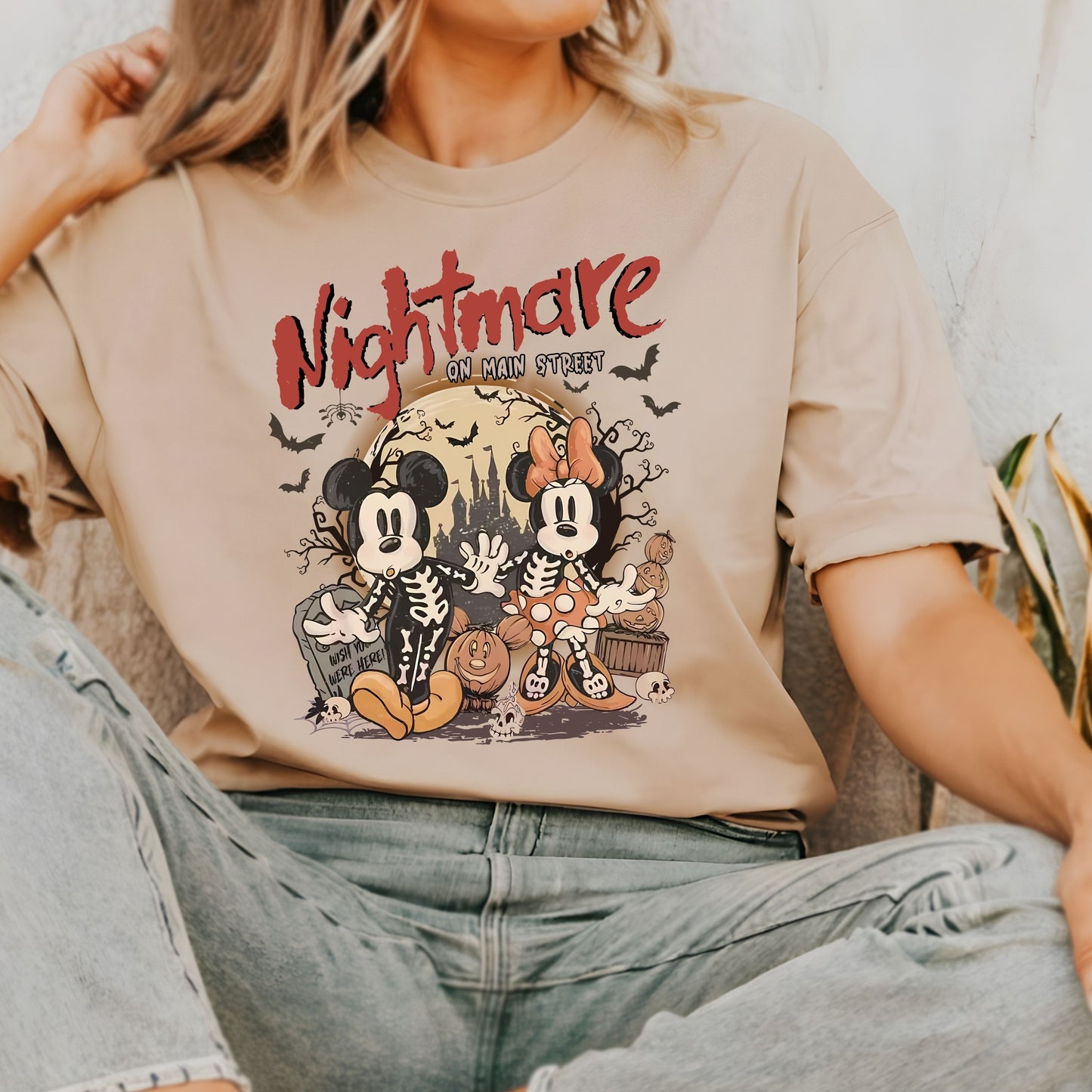 Vintage Nightmare On Main Street T-Shirt, Mouse and Friends Skeleton Halloween Shirt,   Disniy Trip Halloween 2025 Shirt, Funny Halloween shirt
