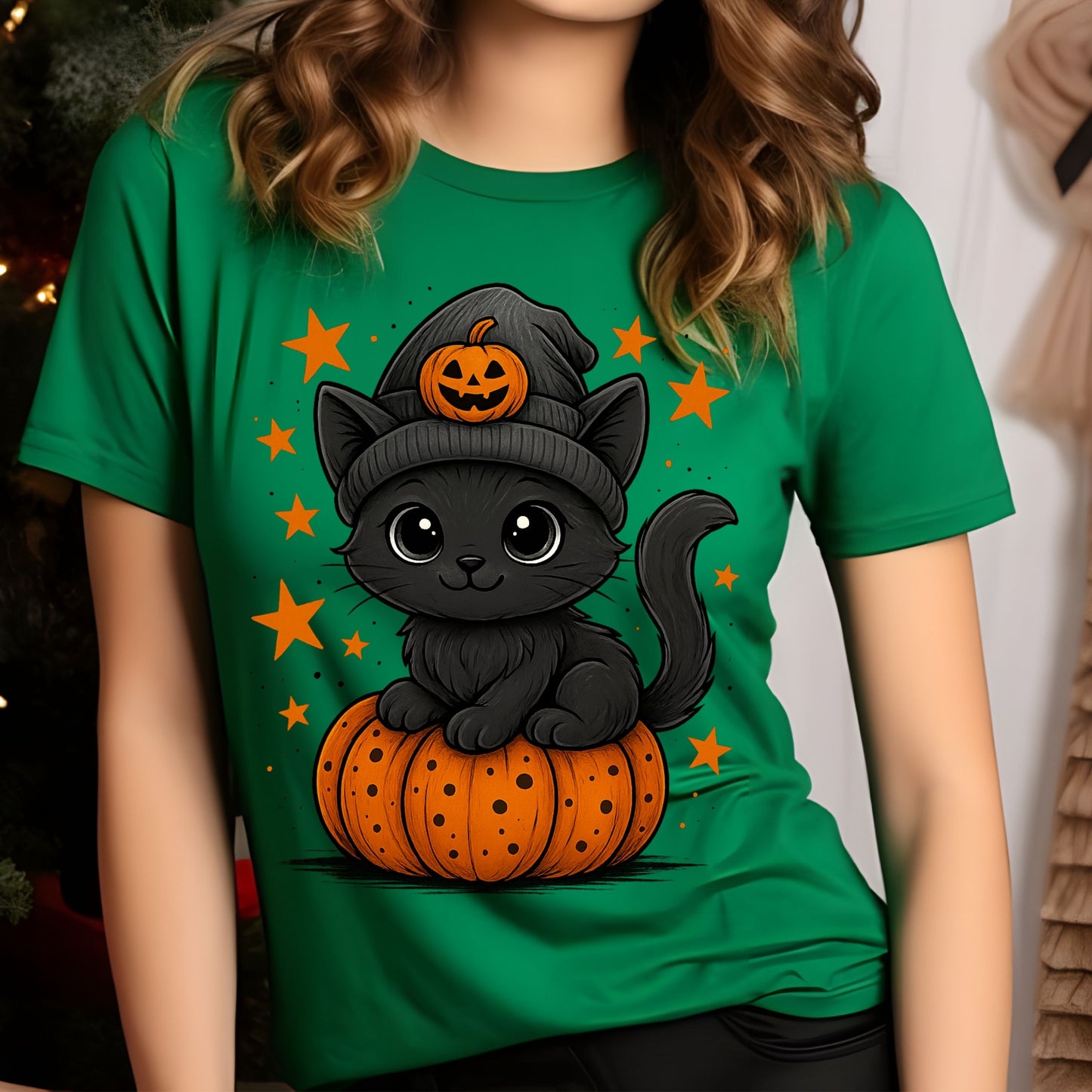 Pumpkin Cat Halloween T-Shirt, Black Cat Shirt,  Cute Halloween Cat shirt, funny halloween shirt,  gift for halloween