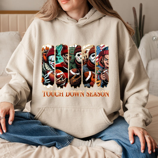Touch Down Season Hoodie, Football Season Hoodie, Horror Characters Movie hoodie, Football Horror Halloween Hoodie
