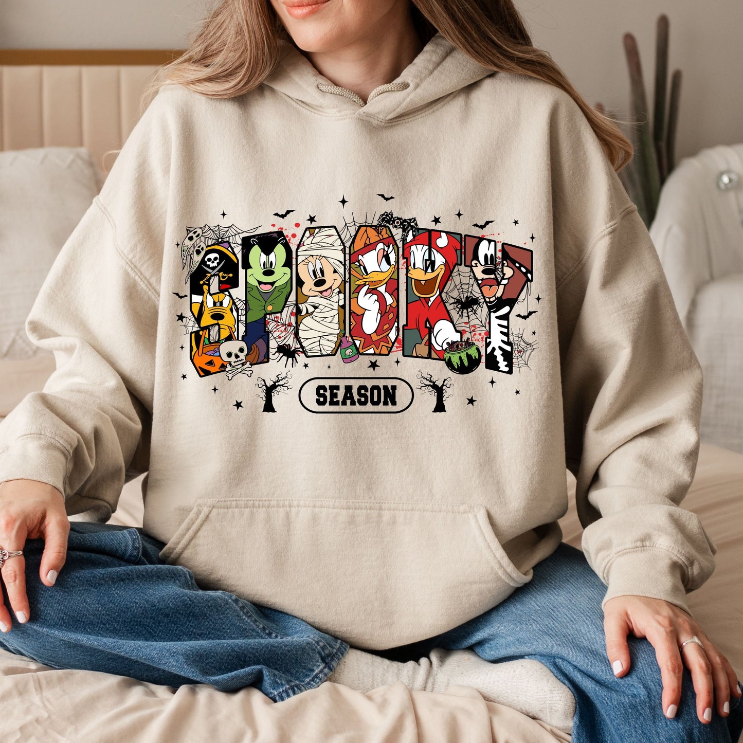Retro Spooky Season Hoodie, Halloween Cartoon Mouse And Friends Character Hoodie,   Trendy Horror Halloween Hoodie, Halloween Movie Friends Hoodie