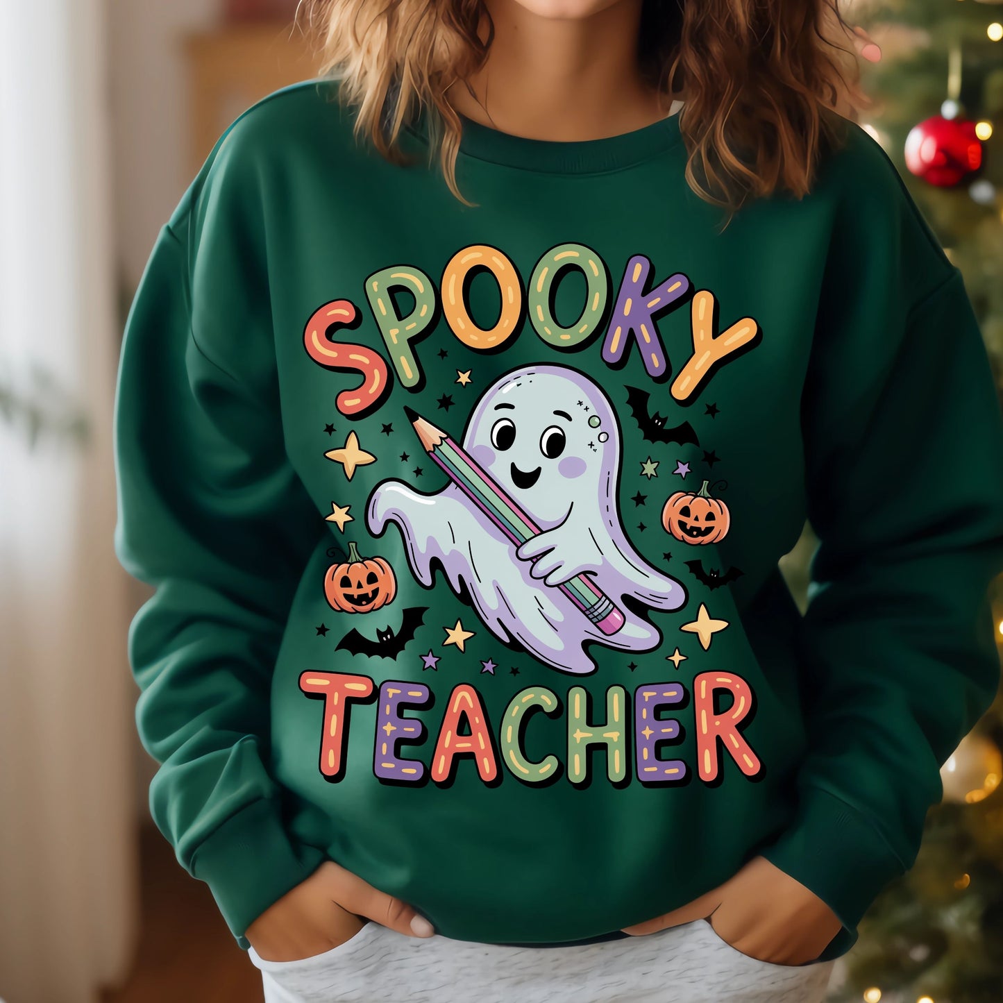 Spooky Teacher Sweatshirt, Cute Ghost Halloween Sweatshirt, Back-to-School Sweatshirts, Spooky Teacher Sweatshirt
