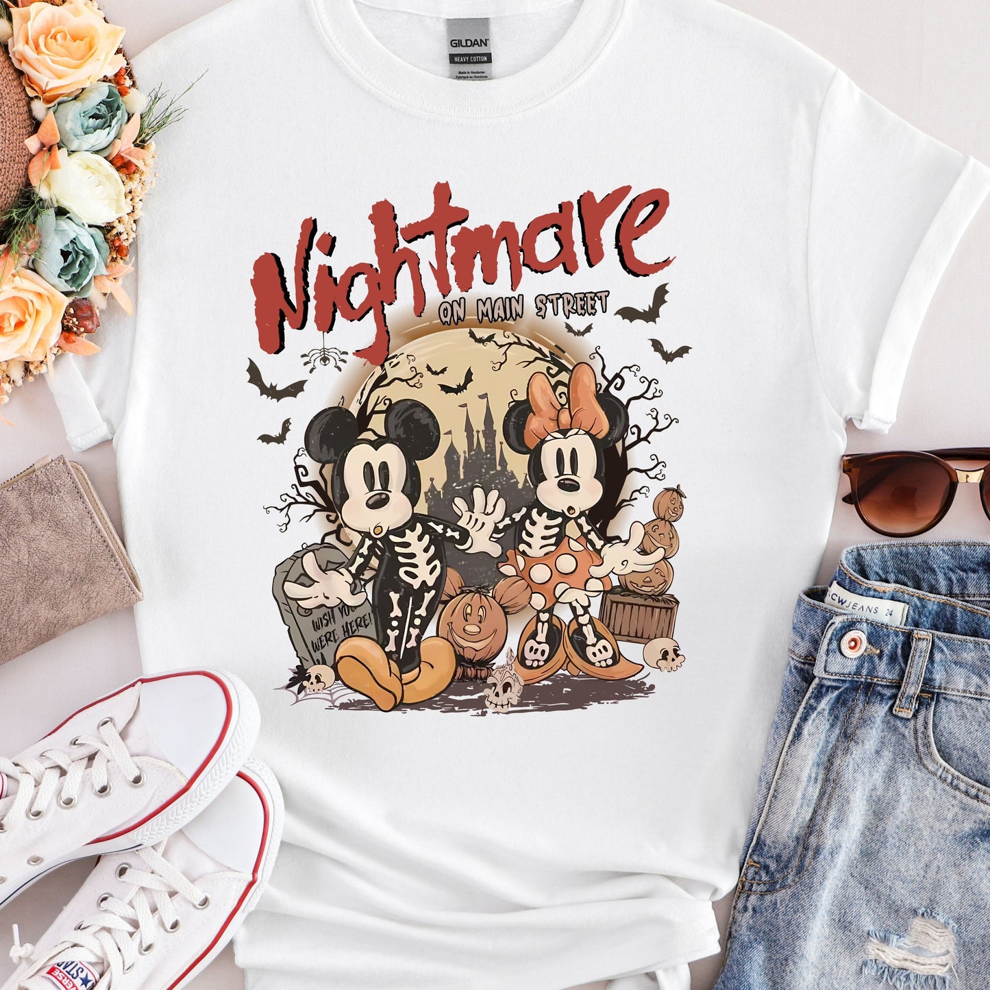 Vintage Nightmare On Main Street T-Shirt, Mouse and Friends Skeleton Halloween Shirt,   Disniy Trip Halloween 2025 Shirt, Funny Halloween shirt