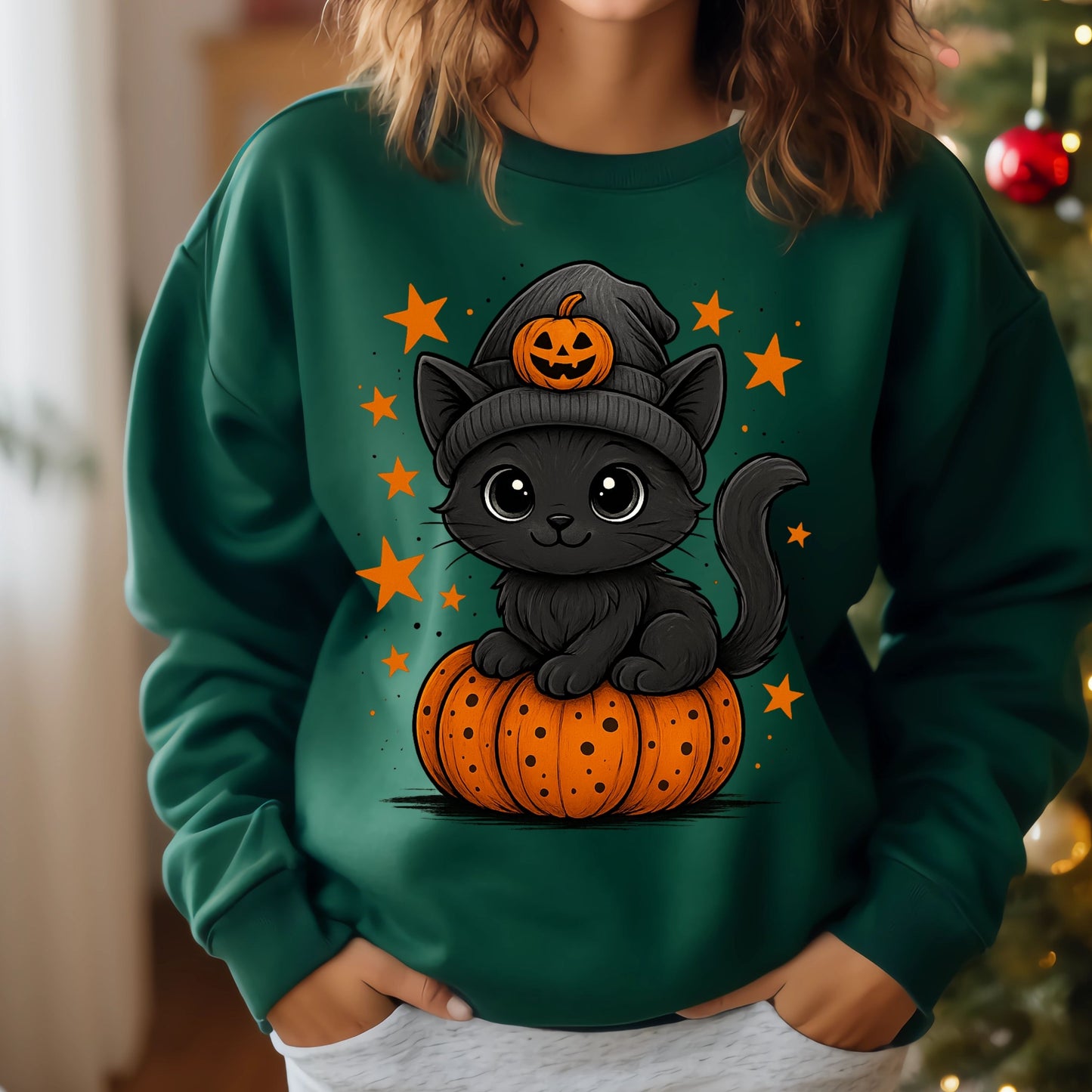 Pumpkin Cat Halloween Sweatshirt, Black Cat Sweatshirt,  Cute Halloween Cat sweatshirt, funny halloween sweatshirt,  gift for halloween