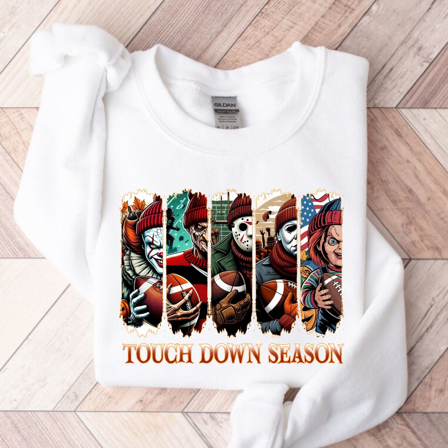 Touch Down Season Sweatshirt, Football Season Sweatshirt, Horror Characters Movie sweatshirt,  Football Horror Halloween Sweatshirt