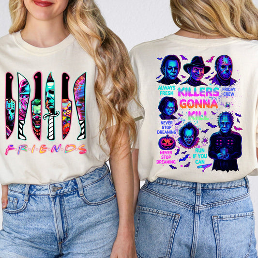 Halloween Spooky Neon T-Shirt, Horror Friends shirt, Halloween Horror Characters T-Shirt, Horror Movies  shirt, Scary Movies shirt