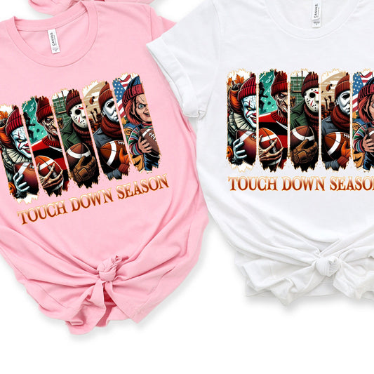 Touch Down Season T-Shirt, Football Season Shirt, Horror Characters Movie shirt, Football Horror Halloween T-Shirt