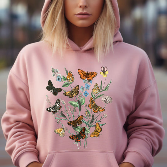 Vintage butterflies Hoodie, Butterflies life hoodie, gift for her for butterflies hoodie,  Butterfly Flowers hoodie