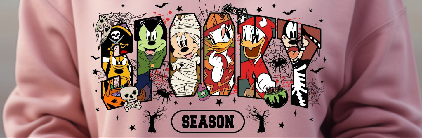 Retro Spooky Season Hoodie, Halloween Cartoon Mouse And Friends Character Hoodie,   Trendy Horror Halloween Hoodie, Halloween Movie Friends Hoodie