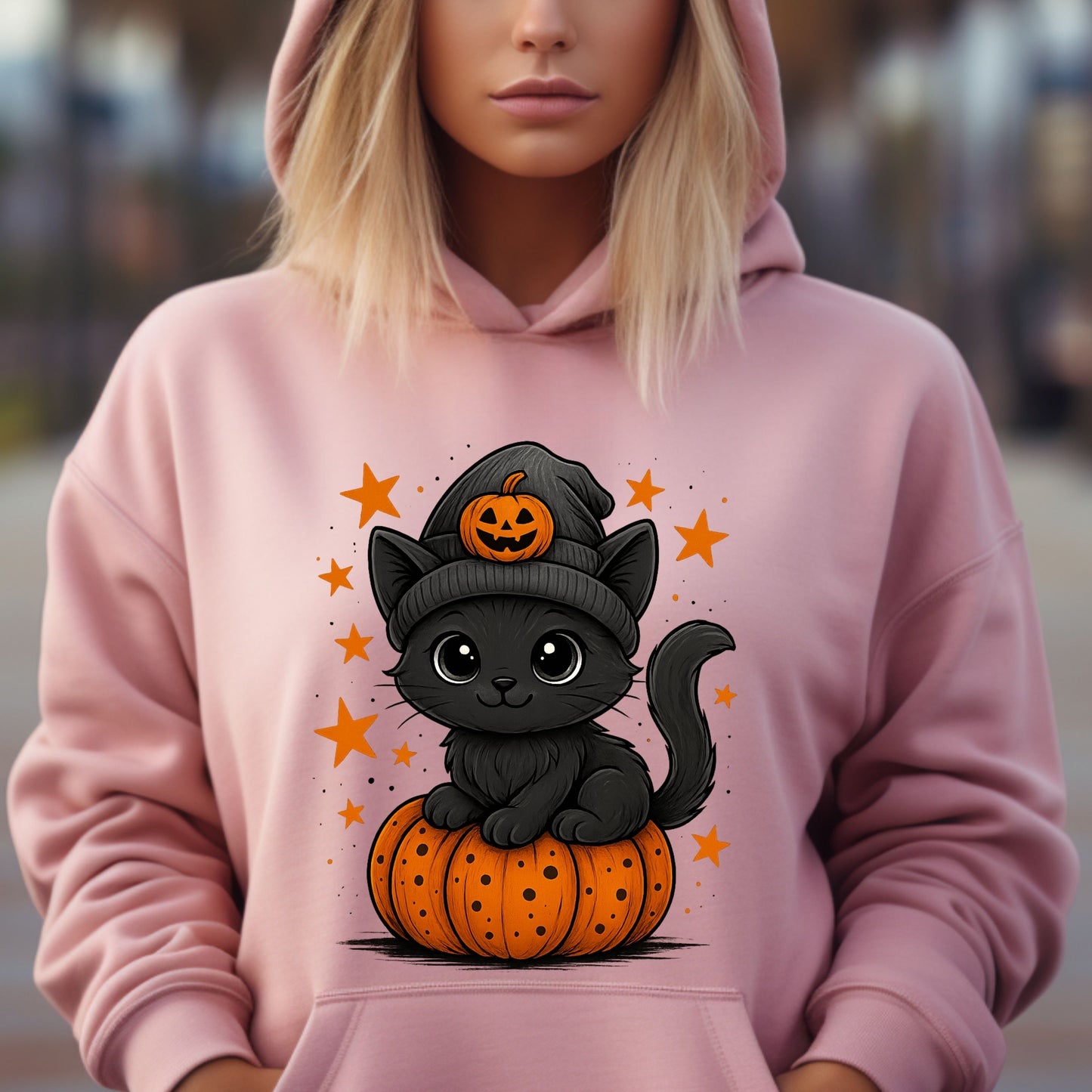 Pumpkin Cat Halloween Hoodie, Black Cat Hoodie,  Cute Halloween Cat hoodie, funny halloween hoodie,  gift for halloween