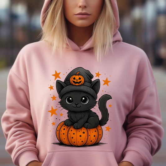Pumpkin Cat Halloween Hoodie, Black Cat Hoodie,  Cute Halloween Cat hoodie, funny halloween hoodie,  gift for halloween