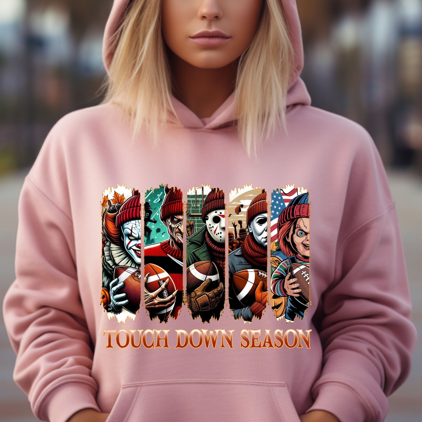 Touch Down Season Hoodie, Football Season Hoodie, Horror Characters Movie hoodie, Football Horror Halloween Hoodie