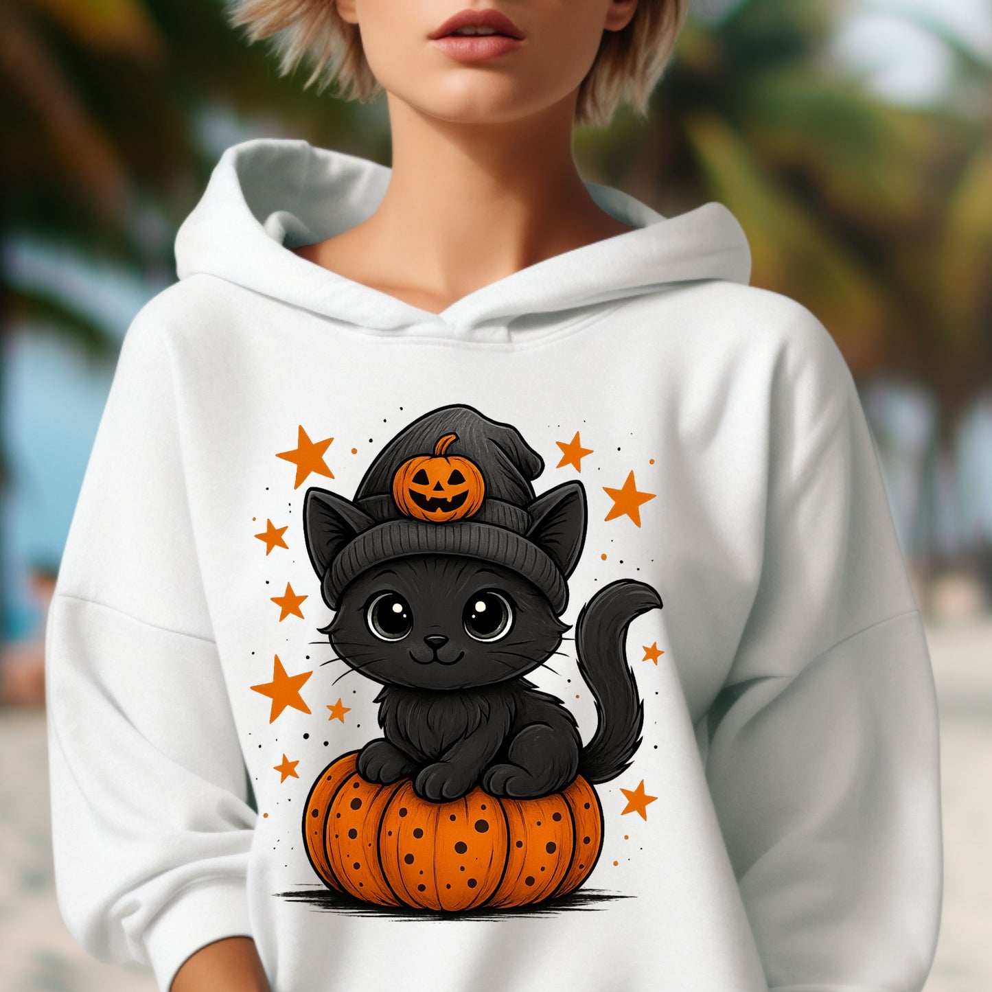 Pumpkin Cat Halloween Hoodie, Black Cat Hoodie,  Cute Halloween Cat hoodie, funny halloween hoodie,  gift for halloween