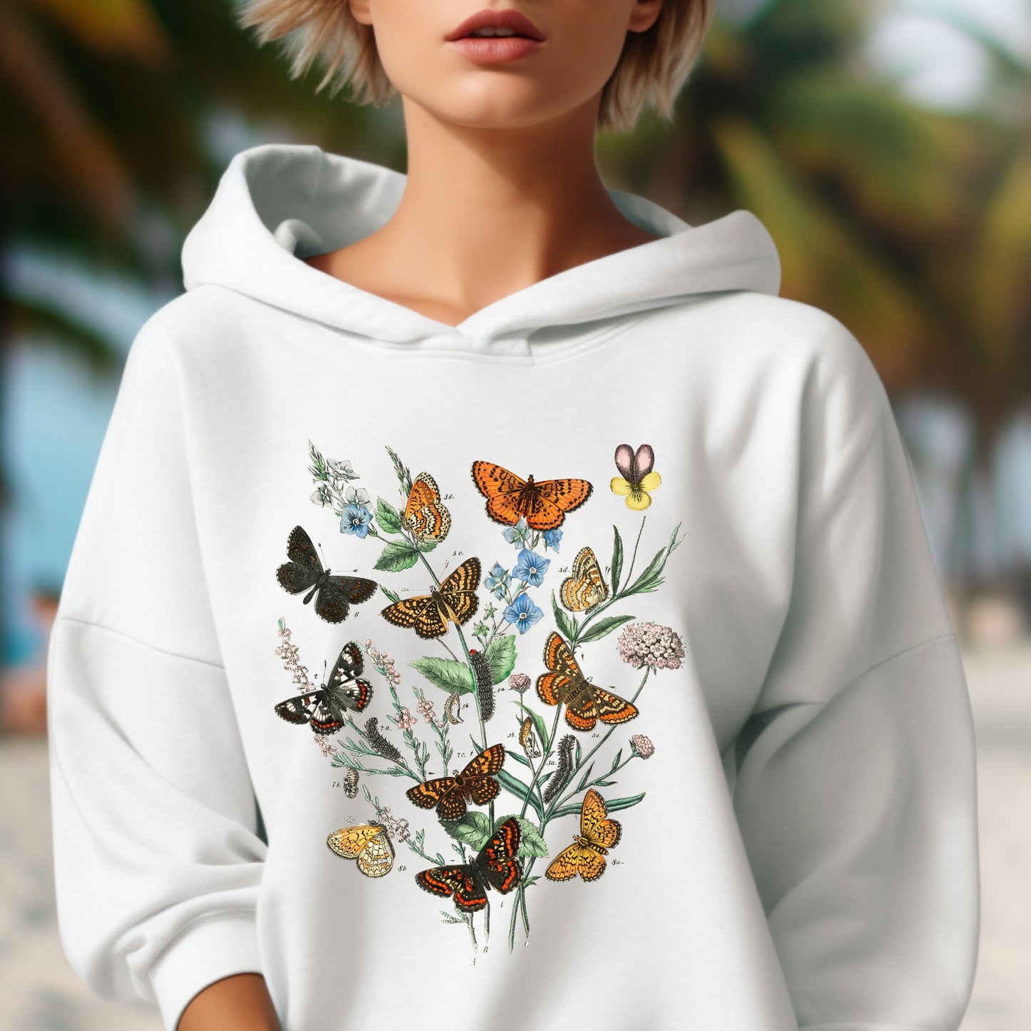 Vintage butterflies Hoodie, Butterflies life hoodie, gift for her for butterflies hoodie,  Butterfly Flowers hoodie