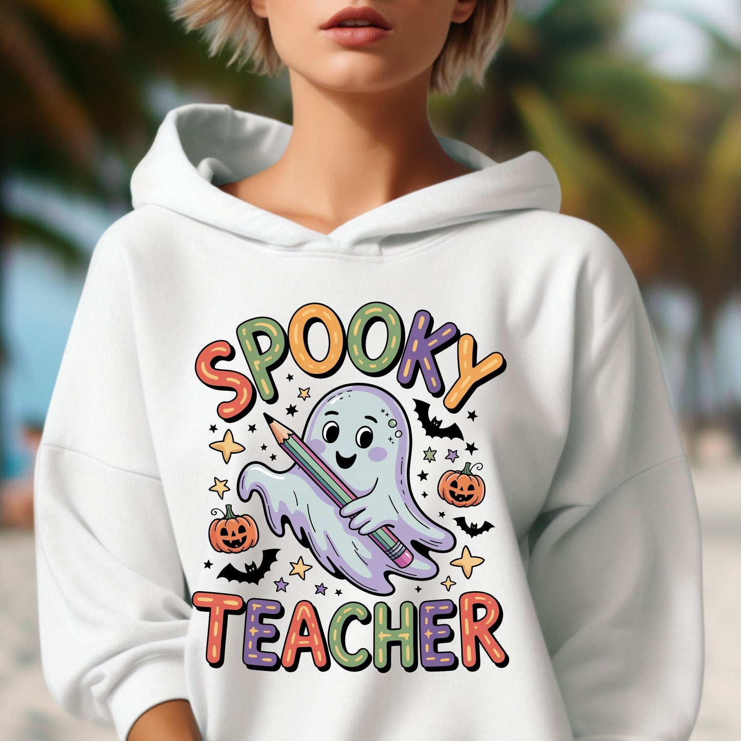 Spooky Teacher Hoodie, Cute Ghost Halloween Hoodie, Back-to-School Hoodie, Spooky Teacher Hoodie
