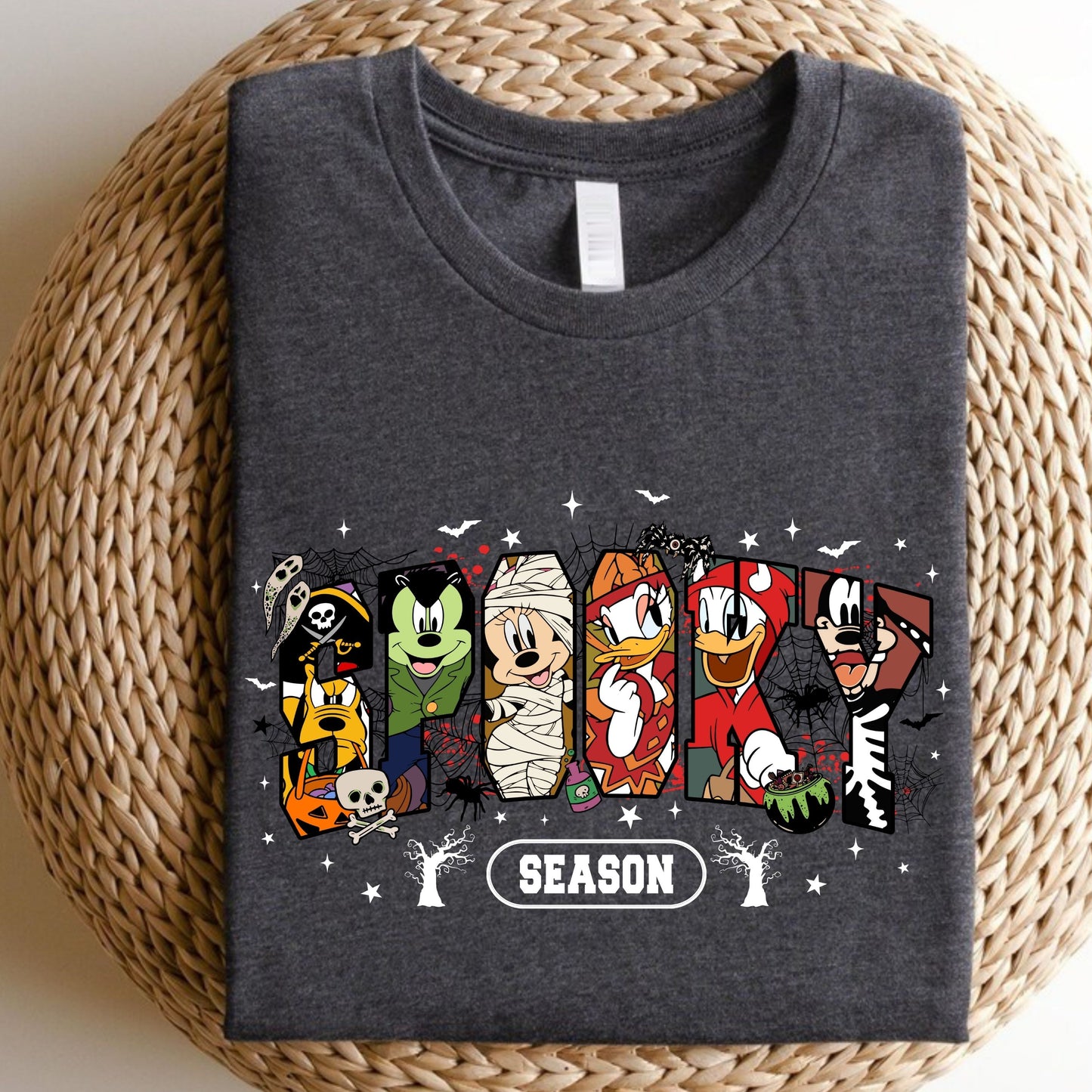 Retro Spooky Season Sweatshirt, Halloween Cartoon Mouse And Friends Character Sweatshirt,   Trendy Horror Halloween Sweatshirt, Halloween Movie Friends Sweatshirt
