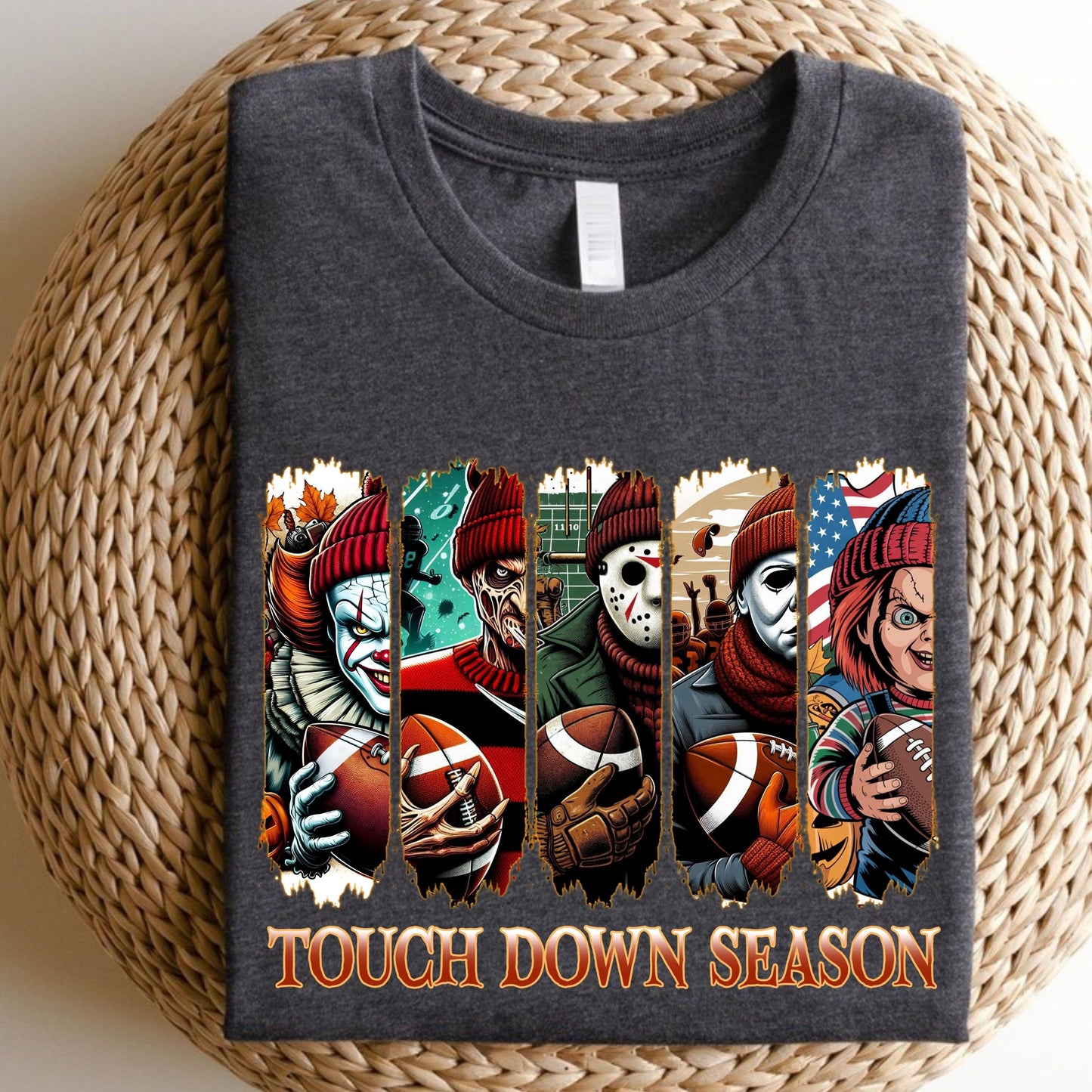 Touch Down Season Sweatshirt, Football Season Sweatshirt, Horror Characters Movie sweatshirt,  Football Horror Halloween Sweatshirt