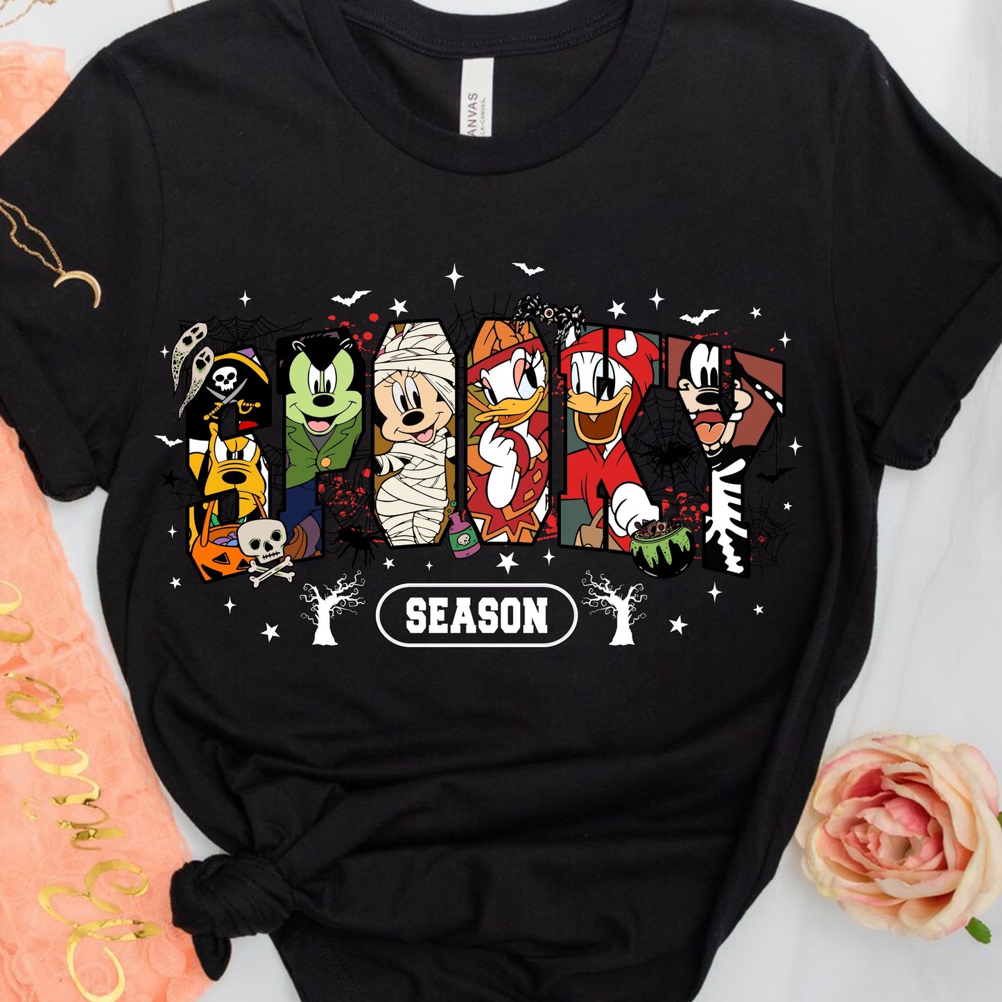 Retro Spooky Season Shirt, Halloween Cartoon Mouse And Friends Character T-Shirt,   Trendy Horror Halloween Shirt, Halloween Movie Friends T-Shirt