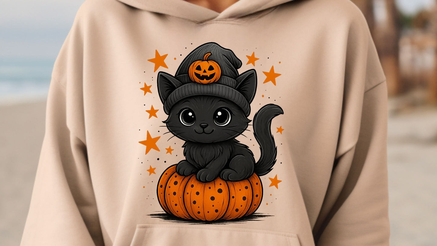 Pumpkin Cat Halloween Hoodie, Black Cat Hoodie,  Cute Halloween Cat hoodie, funny halloween hoodie,  gift for halloween