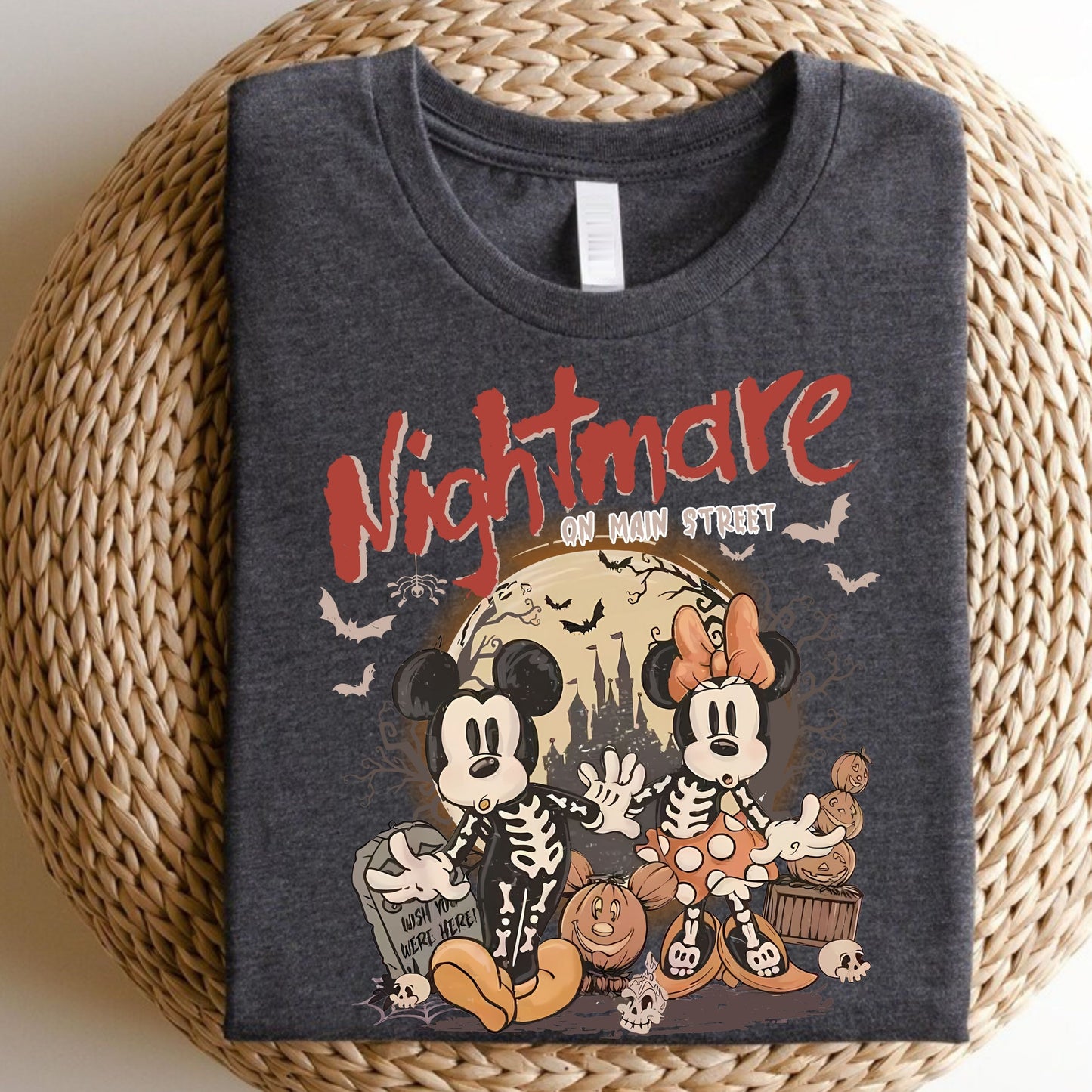 Vintage Nightmare On Main Street Sweatshirt, Mouse and Friends Skeleton Halloween Sweatshirt,   Disniy Trip Halloween 2025 Sweatshirt