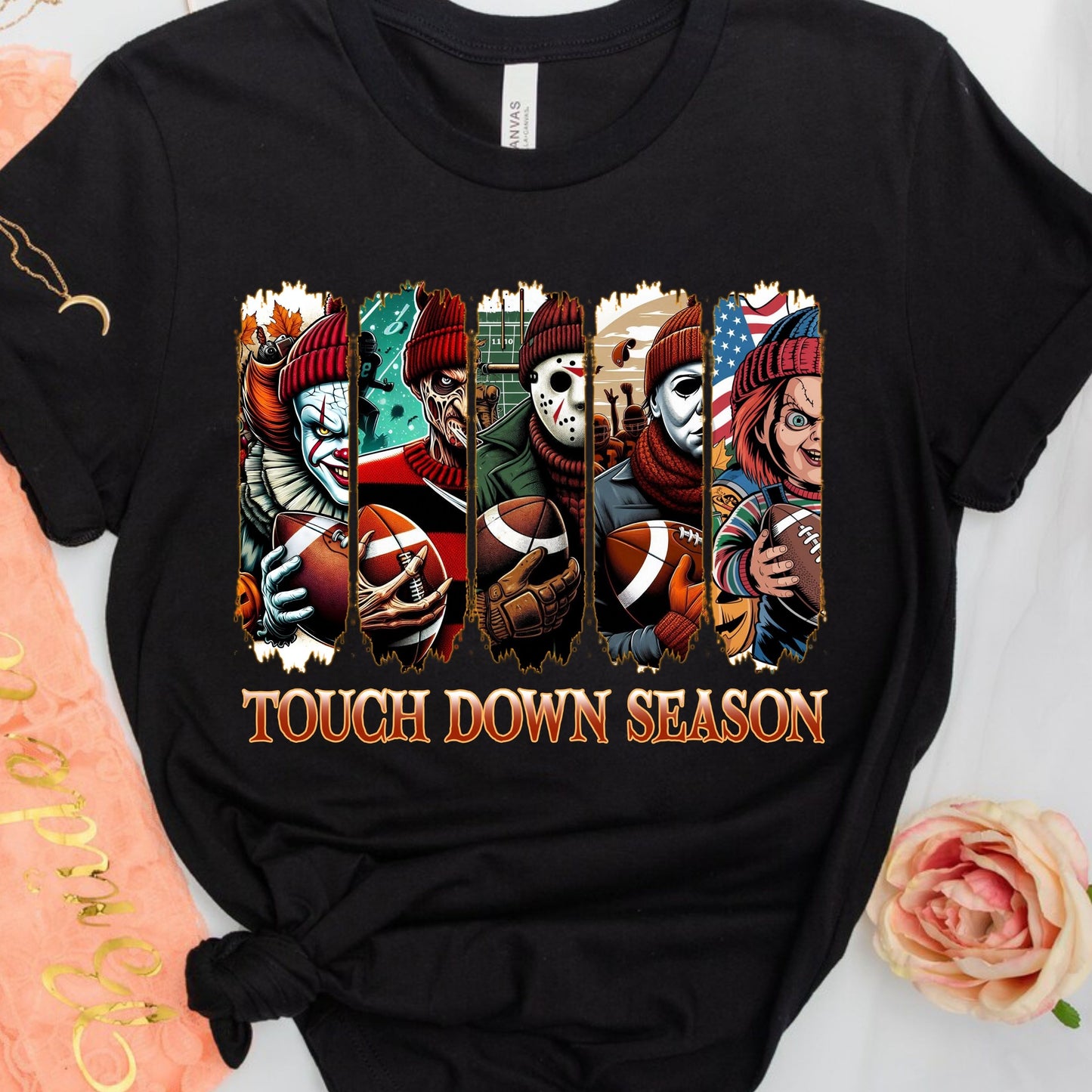 Touch Down Season T-Shirt, Football Season Shirt, Horror Characters Movie shirt, Football Horror Halloween T-Shirt