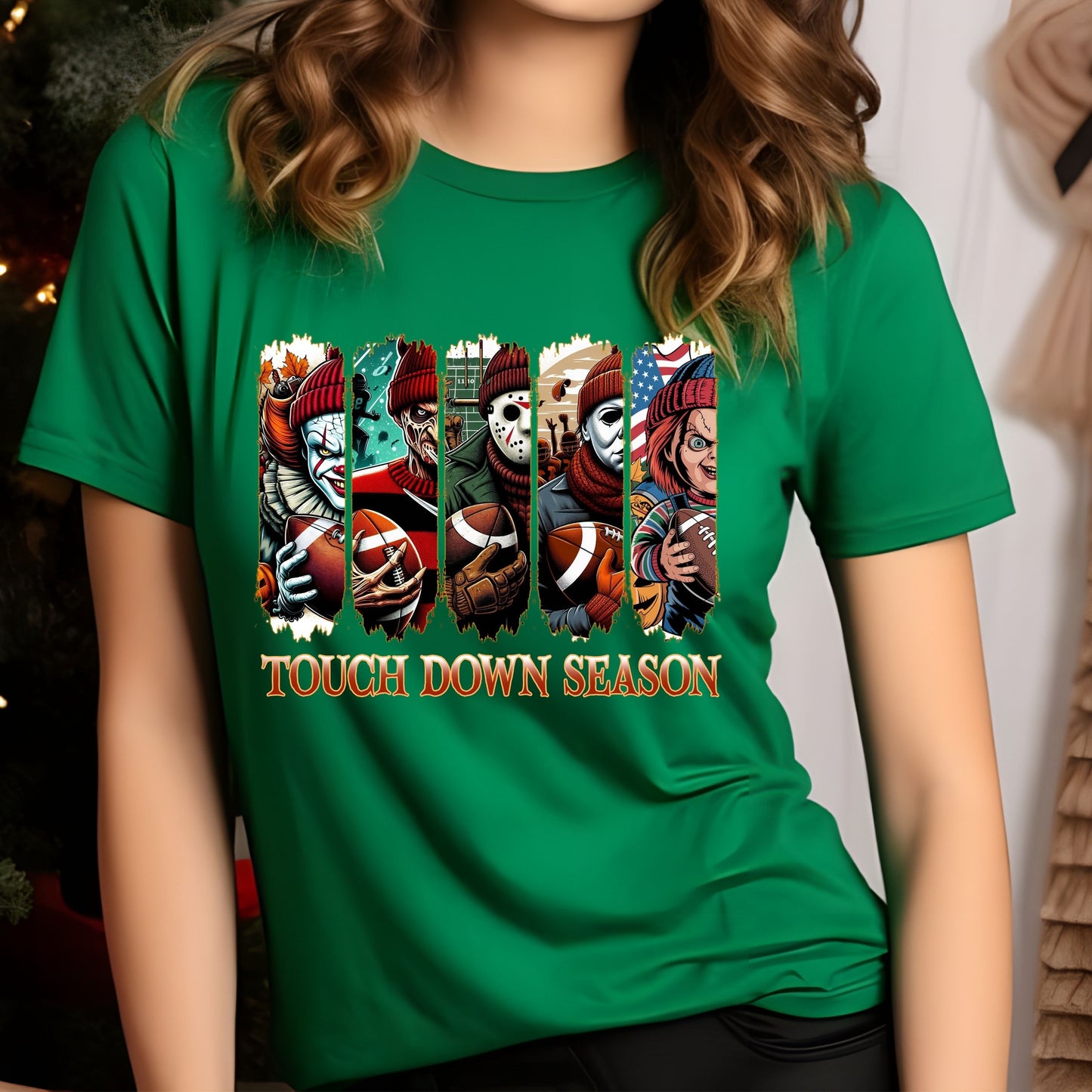 Touch Down Season T-Shirt, Football Season Shirt, Horror Characters Movie shirt, Football Horror Halloween T-Shirt