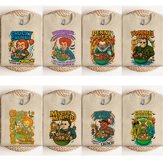 Funny Horror Character Cereal Sweatshirt, Cereal Killers Sweatshirt, Horror Movie Characters Sweatshirt,  Scary Movies Sweatshirt Spooky Season