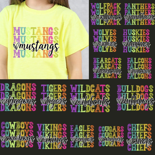 Neon Mascot T-Shirt, Favorite Team Shirt, School Spirit Mascot Shirt, CUSTOM Mascot Team Name T-Shirt