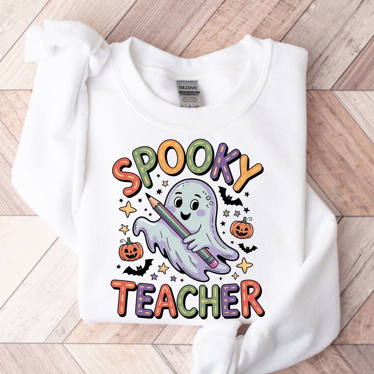 Spooky Teacher Sweatshirt, Cute Ghost Halloween Sweatshirt, Back-to-School Sweatshirts, Spooky Teacher Sweatshirt