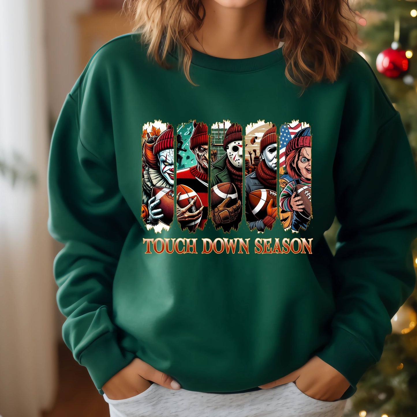 Touch Down Season Sweatshirt, Football Season Sweatshirt, Horror Characters Movie sweatshirt,  Football Horror Halloween Sweatshirt