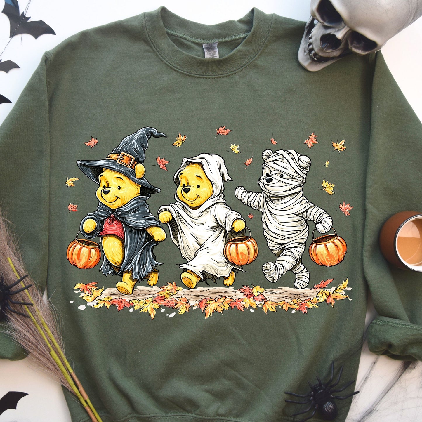 Retro Halloween Spooky Bear Sweatshirt, Cartoon Halloween Sweatshirt, Spooky Ghost Bear And Friends sweatshirt,   Witch Honey Bear Halloween Sweatshirt