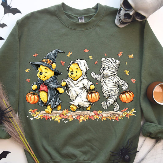Retro Halloween Spooky Bear Sweatshirt, Cartoon Halloween Sweatshirt, Spooky Ghost Bear And Friends sweatshirt,   Witch Honey Bear Halloween Sweatshirt