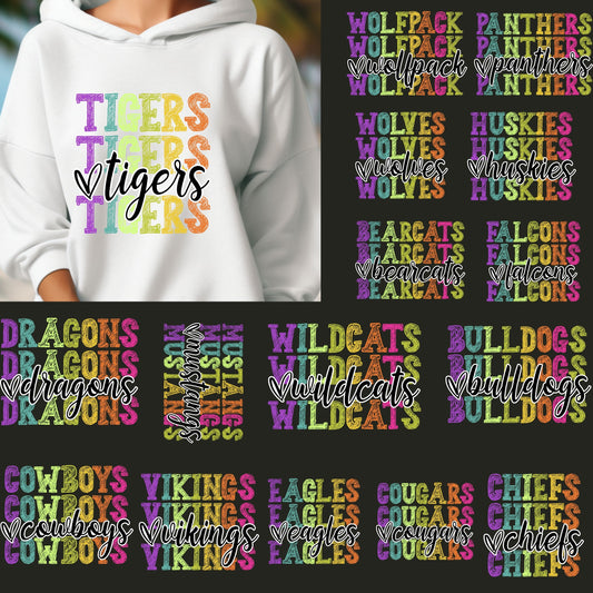 Neon Mascot Hoodie, Favorite Team Hoodie, School Spirit Mascot Hoodie, CUSTOM Mascot Team Name  Hoodie