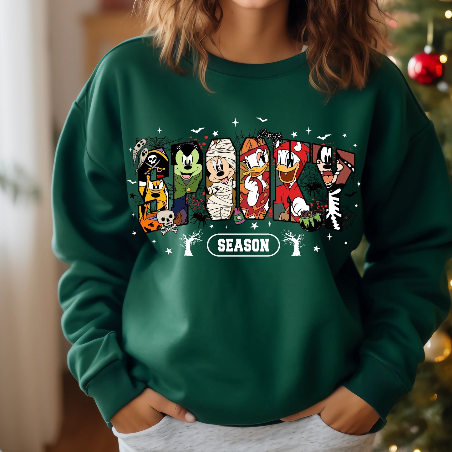 Retro Spooky Season Sweatshirt, Halloween Cartoon Mouse And Friends Character Sweatshirt,   Trendy Horror Halloween Sweatshirt, Halloween Movie Friends Sweatshirt