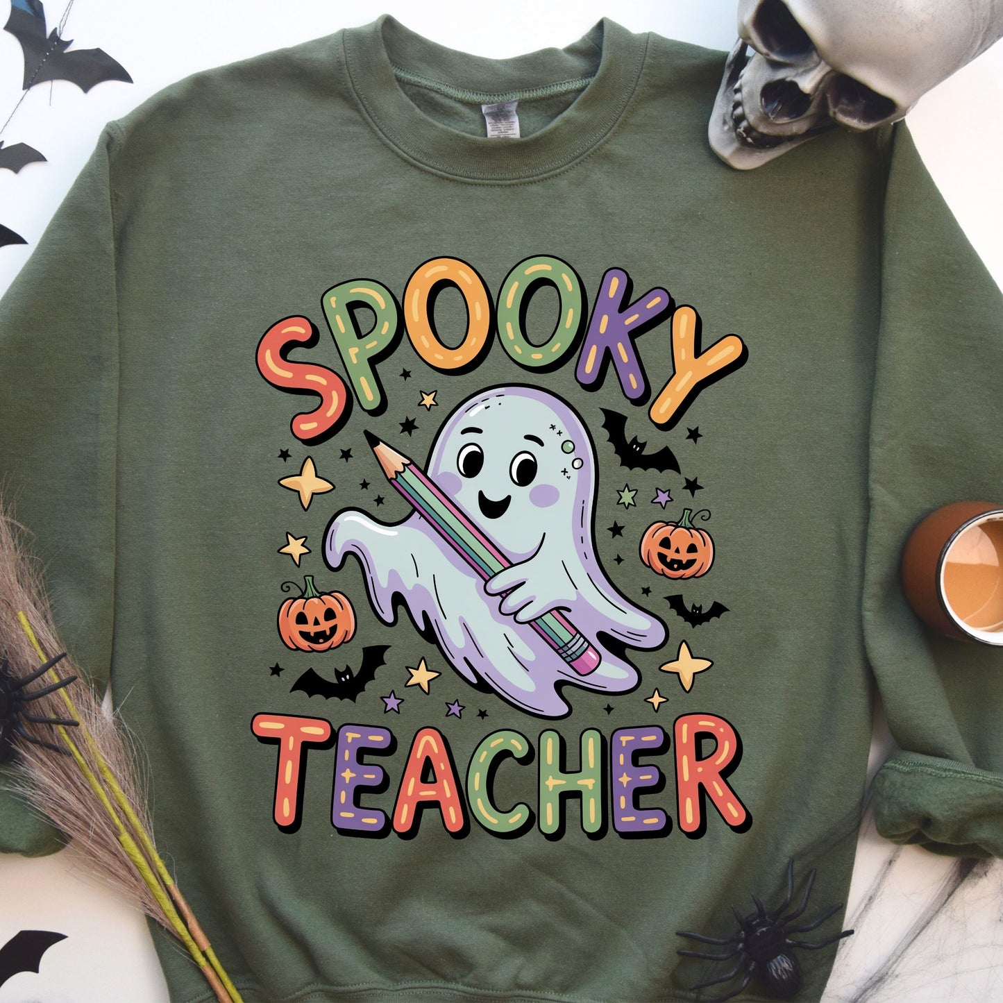 Spooky Teacher Sweatshirt, Cute Ghost Halloween Sweatshirt, Back-to-School Sweatshirts, Spooky Teacher Sweatshirt