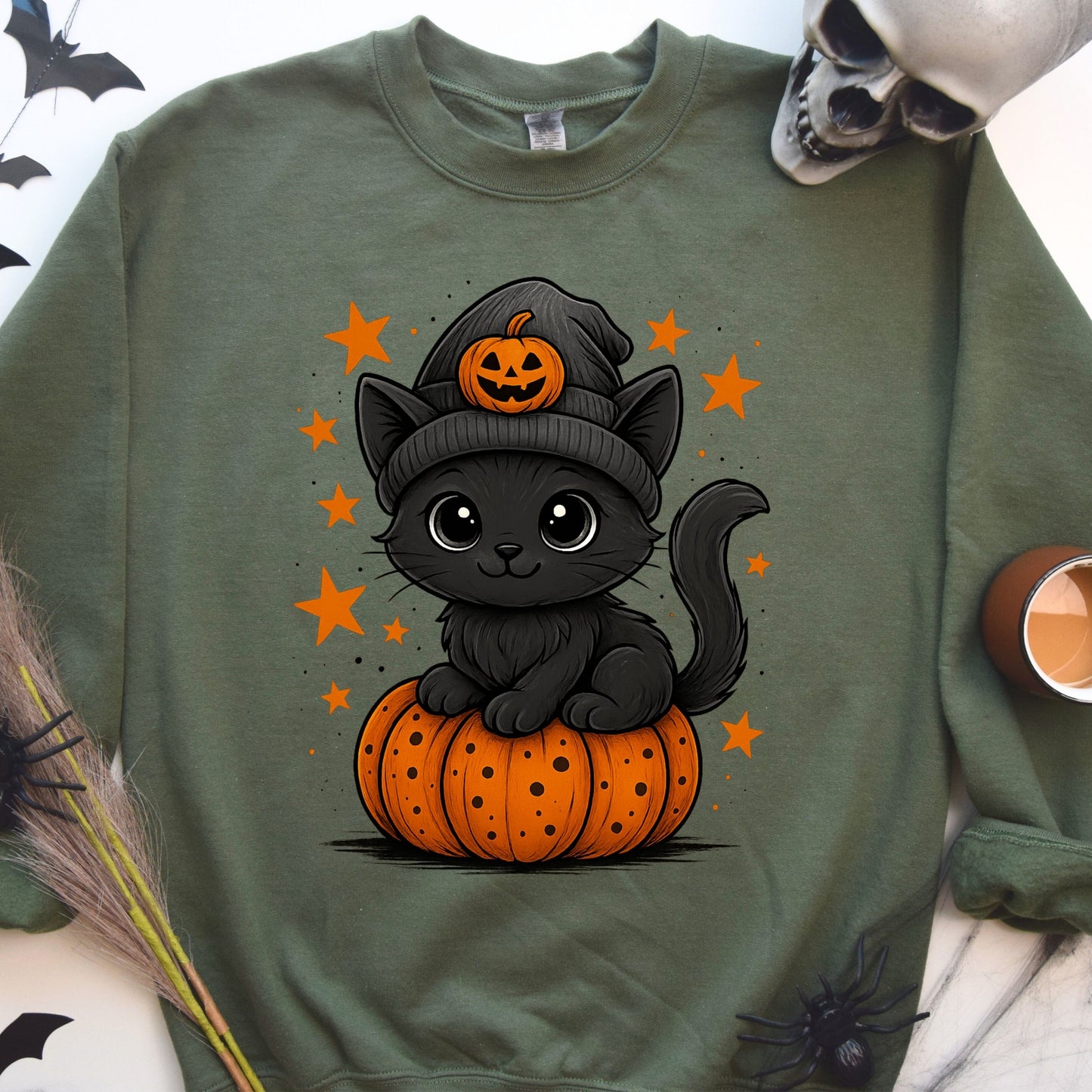 Pumpkin Cat Halloween Sweatshirt, Black Cat Sweatshirt,  Cute Halloween Cat sweatshirt, funny halloween sweatshirt,  gift for halloween