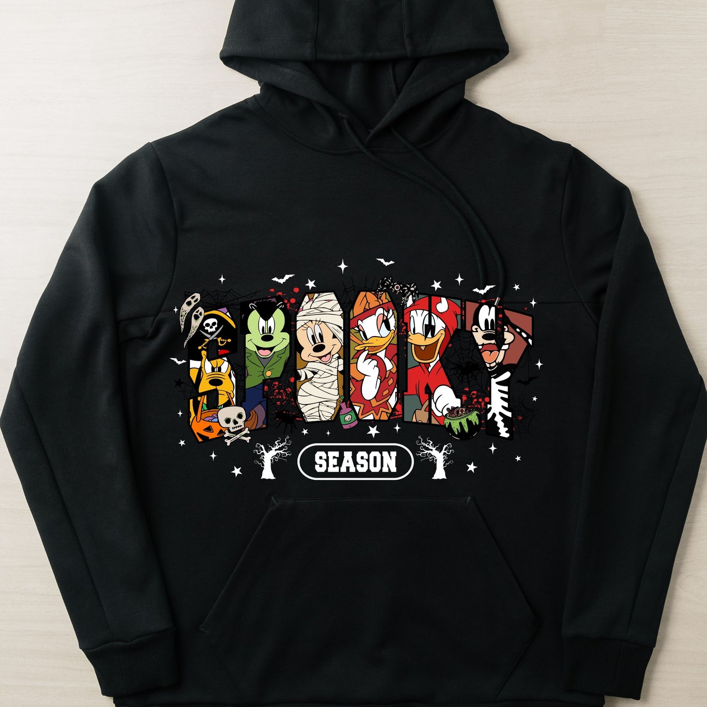 Retro Spooky Season Hoodie, Halloween Cartoon Mouse And Friends Character Hoodie,   Trendy Horror Halloween Hoodie, Halloween Movie Friends Hoodie