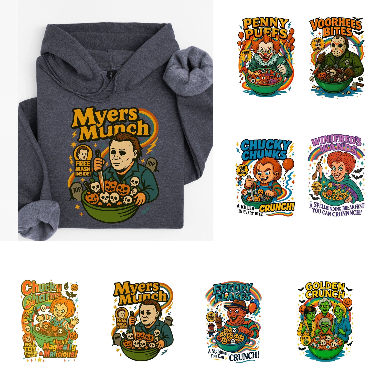 Funny Horror Character Cereal Hoodie, Cereal Killers Hoodie, Horror Movie Characters Hoodie,  Scary Movies hoodie Spooky Season
