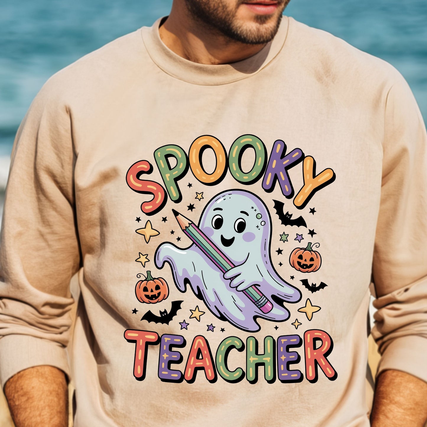 Spooky Teacher Sweatshirt, Cute Ghost Halloween Sweatshirt, Back-to-School Sweatshirts, Spooky Teacher Sweatshirt