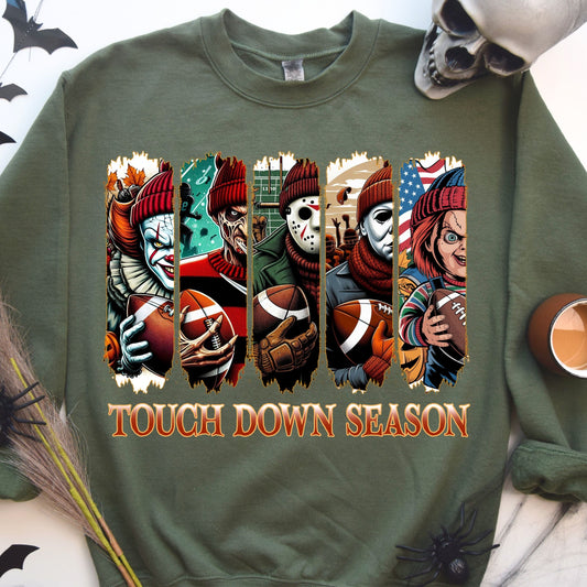 Touch Down Season Sweatshirt, Football Season Sweatshirt, Horror Characters Movie sweatshirt,  Football Horror Halloween Sweatshirt