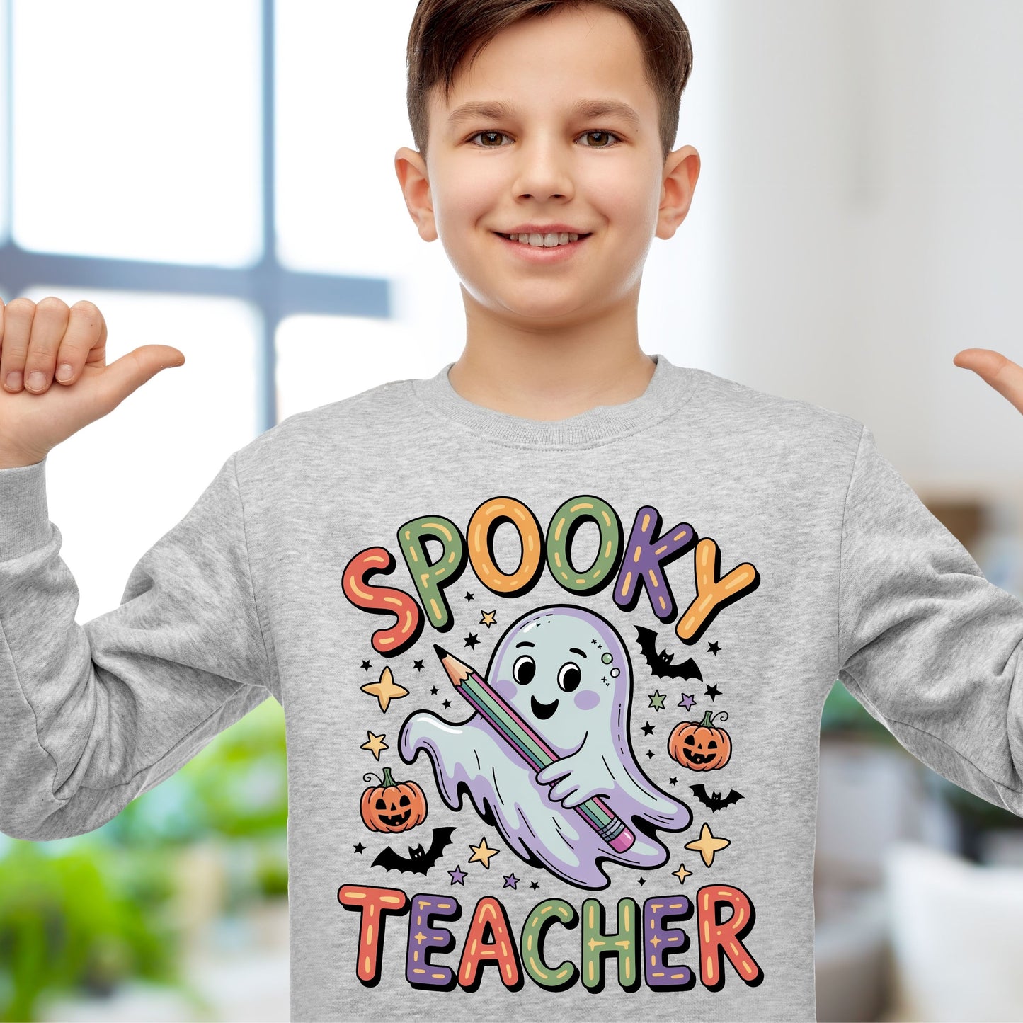 Spooky Teacher Sweatshirt, Cute Ghost Halloween Sweatshirt, Back-to-School Sweatshirts, Spooky Teacher Sweatshirt